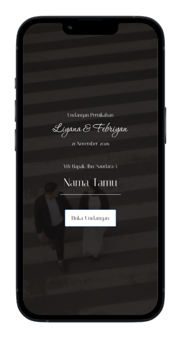Mockup undangan Liyana dan Febriyan di layar ponsel
