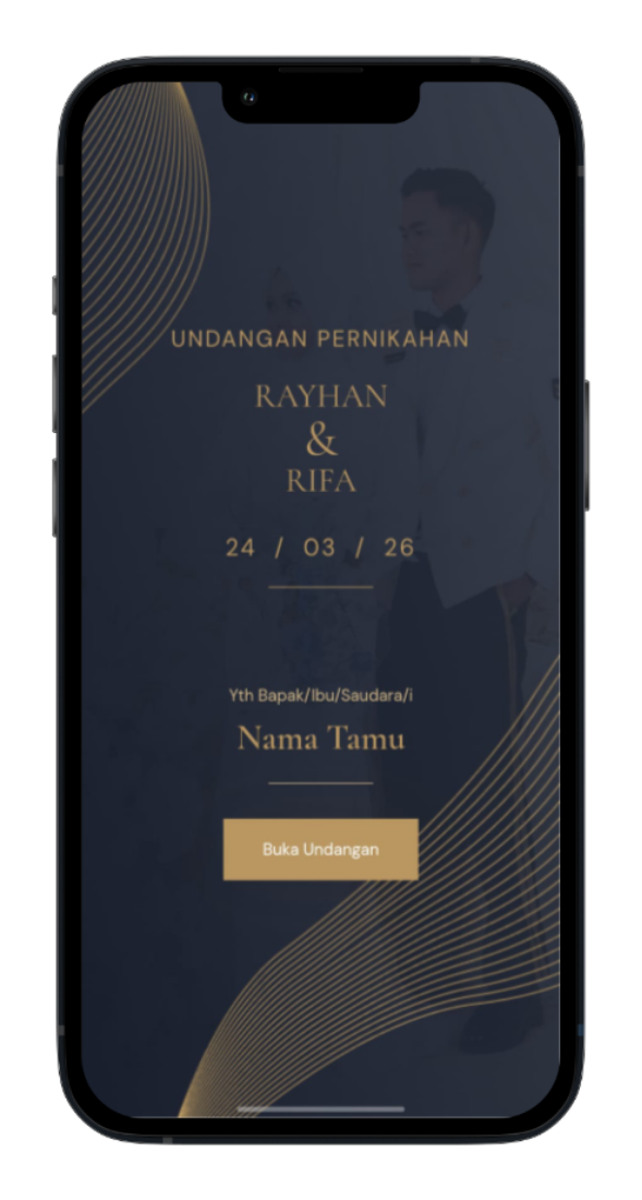 Mockup undangan Rayhan dan Rifa di layar ponsel